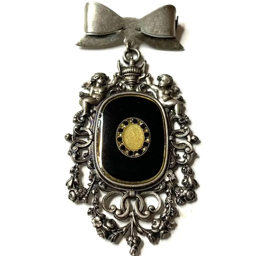 Vintage Pewter Enamel Brooch Pin‎
